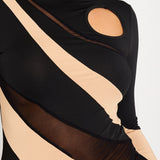 High Neck Mesh Panel Detail Mini Dress Black
