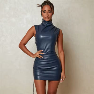 Faux Leather Sleeveless Bodycon Mini Dress