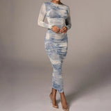 Long Sleeve Tie Dyed Bodycon Maxi Dress