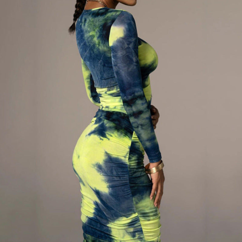 Long Sleeve Tie Dyed Bodycon Maxi Dress Long Sleeve Tie Dyed Bodycon Maxi Dress