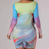 Thermal Print Long Sleeve Bodycon Mini Dress Multi