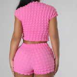 Bubble Crop Top and Shorts Matching Set Pink