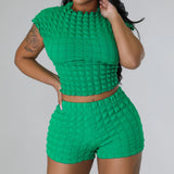 Bubble Crop Top and Shorts Matching Set Green