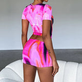 Thermal Print Top and Mini Skirt Matching Set Pink