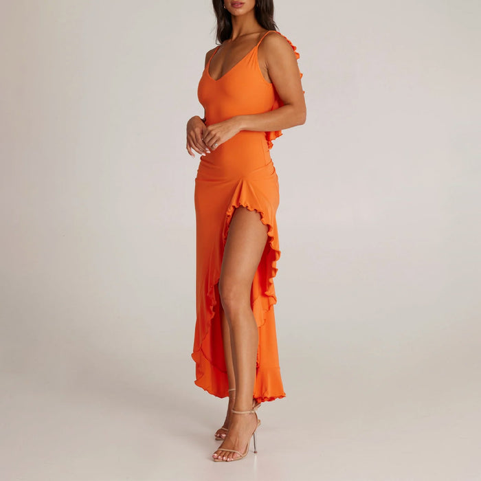 Low Back Bum Ruching Dress Orange
