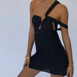 Sleeveless Iron Ring Mini Dress Black
