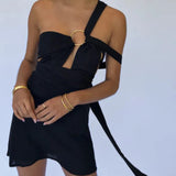 Sleeveless Iron Ring Mini Dress Black