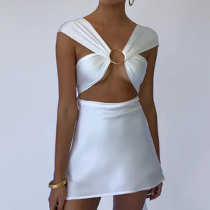 Sleeveless Iron Ring Mini Dress White