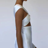 Sleeveless Iron Ring Mini Dress White