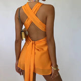 Sleeveless Iron Ring Mini Dress Orange