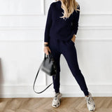 2-Piece Knitted Cross Striped Turtleneck and Sweatpants Set