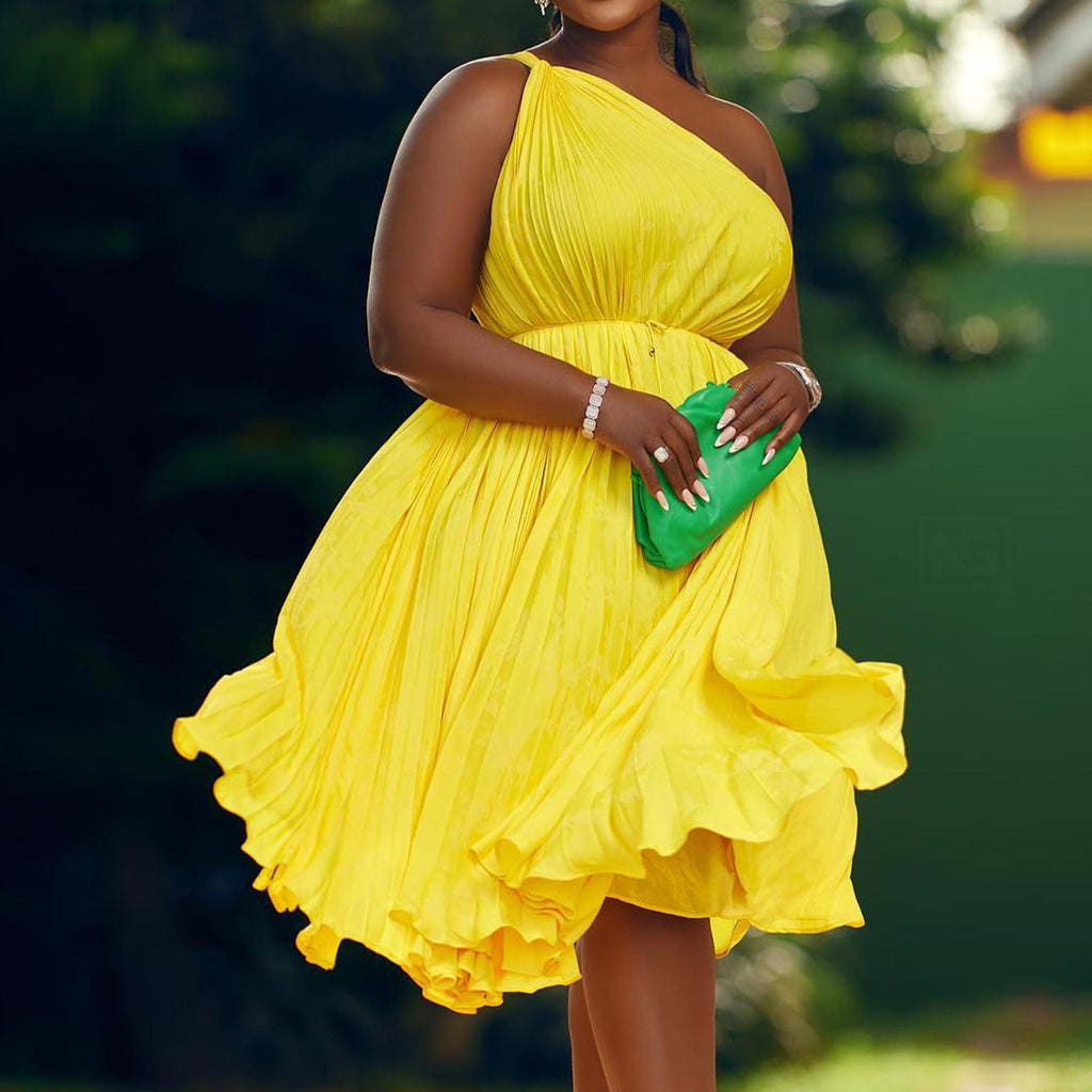 plus size one shoulder ruffle dress Final Sale Plus Size One Shoulder Ruffle Trim Gown with Front Slit in Red
