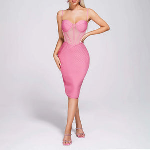 Pink Corset Bandage Midi Dress Pink