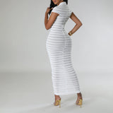 Pleated Knit Bodycon Midi Dress White