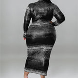 Plus Size Tie Dye Striped Long Sleeve Bodycon Dress Black