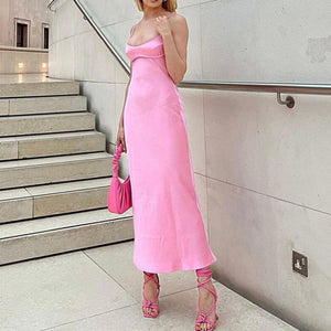 Minimalistic Satin Maxi Dress Pink