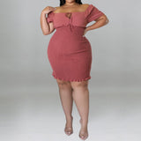 Plus Size Off Shoulder Front Drawstring Midi Dress Dusty Rose