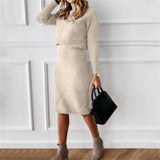 2-Piece Knitted Cross Striped Sweater and Midi Skirt Set