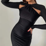 Long Sleeve Cut Out Bodycon Maxi Dress Black