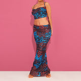 Printed Pleated Cami Top And Skirt Matching Set Cheetah