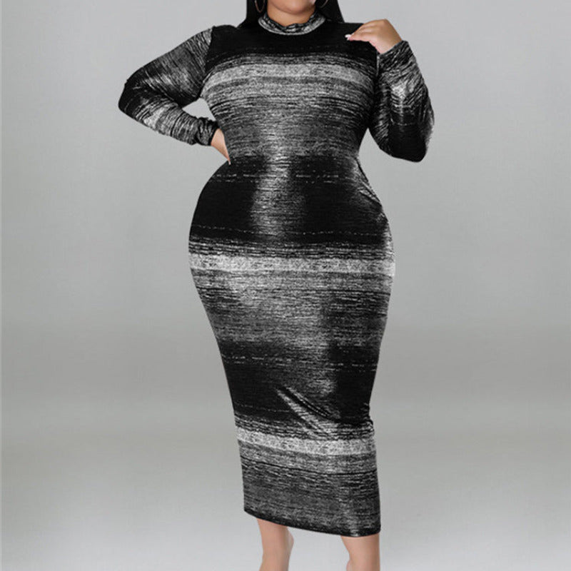 Plus Size Tie Dye Striped Long Sleeve Bodycon Dress Plus Size Tie Dye Striped Long Sleeve Bodycon Dress