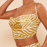 Printed Pleated Cami Top And Skirt Matching Set Yellow