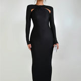 Long Sleeve Cut Out Bodycon Maxi Dress Black