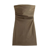 Sleeveless Ruched Mini Dress Brown