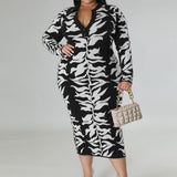 Plus Size Button Down Printed Long Sleeve Maxi Dress Black