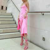 Minimalistic Satin Maxi Dress Pink