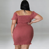 Plus Size Off Shoulder Front Drawstring Midi Dress Dusty Rose