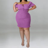 Plus Size Off Shoulder Front Drawstring Midi Dress Lavender