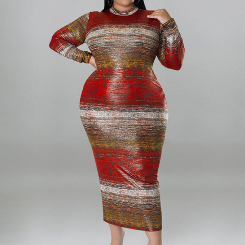 striped bodycon dress plus size Final Sale Plus Size Sheer Stripe See-Thru Midi BodyCon Dress in Rust