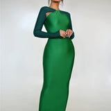 Long Sleeve Cut Out Bodycon Maxi Dress Green