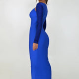 Long Sleeve Cut Out Bodycon Maxi Dress Blue