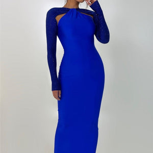 Long Sleeve Cut Out Bodycon Maxi Dress Blue
