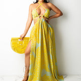 Summer Goddess Halter Maxi Dress Yellow