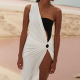 One-Shoulder Swim Cover Up Dress White