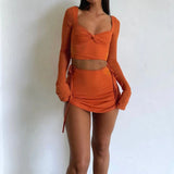 Sweetheart Crop Top and Skirt Matching Set Orange