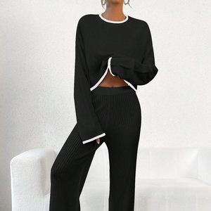 2-Piece Knitted Contrast Sweater and Pants Set
