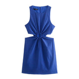 Sleeveless Cut Out Ring Mini Dress Blue