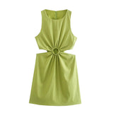 Sleeveless Cut Out Ring Mini Dress Green