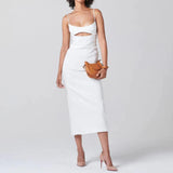 Simple Solid Cut Out Midi Dress White