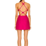 Cut Out Bodycon Mini Halter Dress Pink