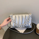 Striped Chain Crossbody Handbag Silver