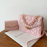 Quited Solid Color Handbag Pink