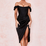 Sleeveless Satin Corset Mini Dress Black