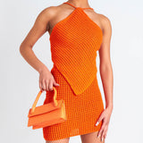 Knitted Halter Matching Skirt Set Orange