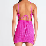 Knitted Halter Matching Skirt Set Pink
