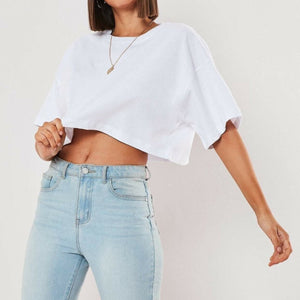 Loose Basic Cropped T-Shirt White
